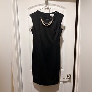 Calvin Klein black sheath dress w/ faux pearls